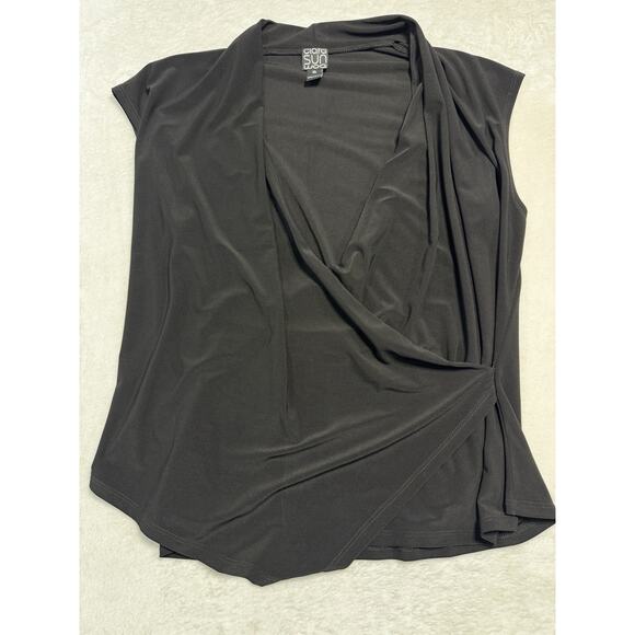 Clara Sunwoo Draped Twist Front Top Black Jersey Knit XL Made In USA - Picture 2 of 6